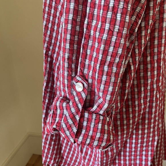 Vtg Lady Lori Womens Red Plaid Tunic Top Sz XL Lagenlook Button Up Lumberjack - Picture 6 of 15
